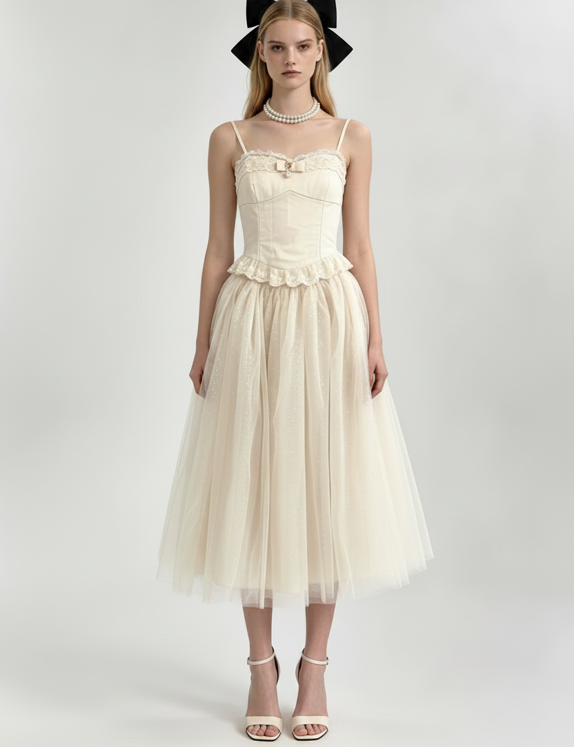 Cream set front with hair bow