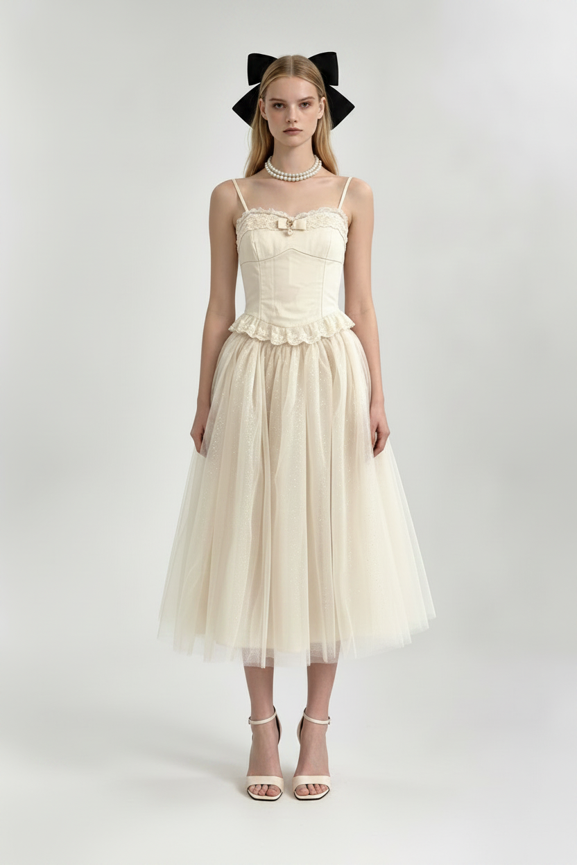 Cream set front with hair bow